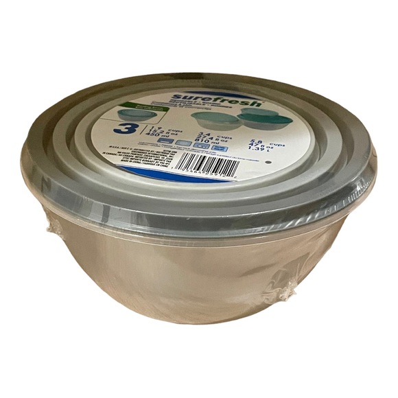 SureFresh 3 Pk Reusable Round Food Storage Nesting Bowl Containers & Lid Set NWT - Picture 3 of 7